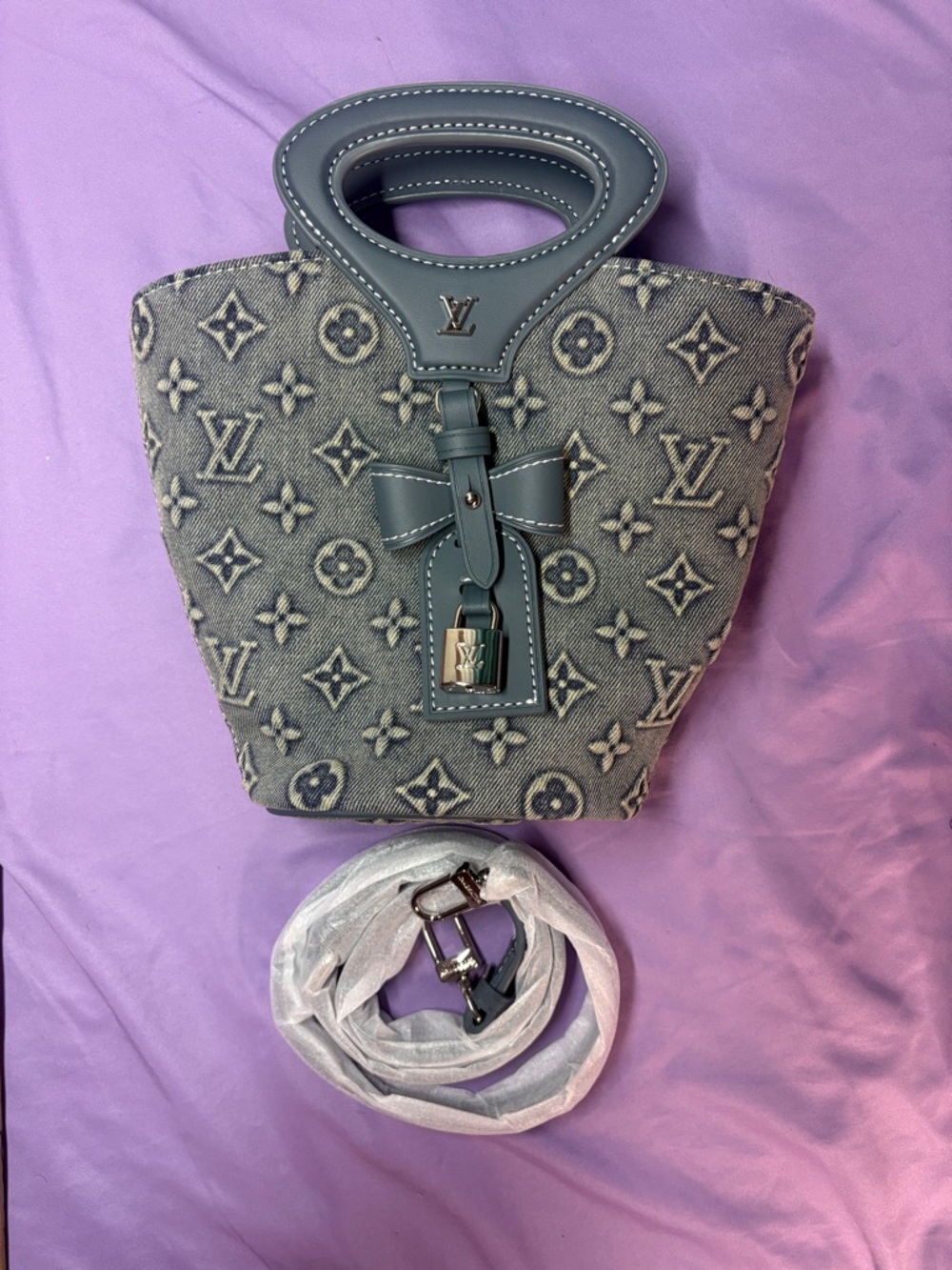 Louis Vuitton Gray Monogram Denim Petite Bucket Bag with Top Handle